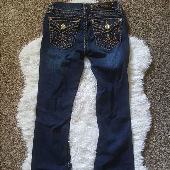 LA Idol embellished Jeweled distressed Stretchy Dark Wash Jeans Women’s Size 1 - Picture 2 of 15